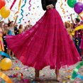 thumbnail image 2 of DHFJKG Layered Long Skirts For Women High Waist Flowy Mesh Party Dress Flared Ruffled Hem Solid Color Trendy Skirt, 2 of 4