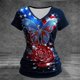 thumbnail image 2 of Camiseta de Manga Corta de la Mujer Casual Cómodo de Impresión con Cuello en V para el Aniversario Patriótico, Verano Otoño Uso Diario, 2 of 5