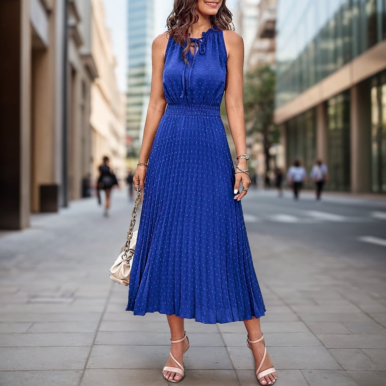 vigerkar Women's Midi Summer Dresses Casual V Neck Swiss Dot Ruffle Sleeveless A Line Beach Sun Dress Blue, M - Walmart.com vigerkar Women's Midi Summer Dresses Casual V Neck Swiss Dot Ruffle Sleeveless A Line Beach Sun Dress Blue, M - Walmart.com