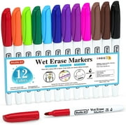 Wet Erase Markers, Shuttle Art 12 Colors Fine Tip Overhead Transparency Smudge-Free Markers, Workers for Laminated Calendars Whiteboard Schedule Glass,Wipe with Water