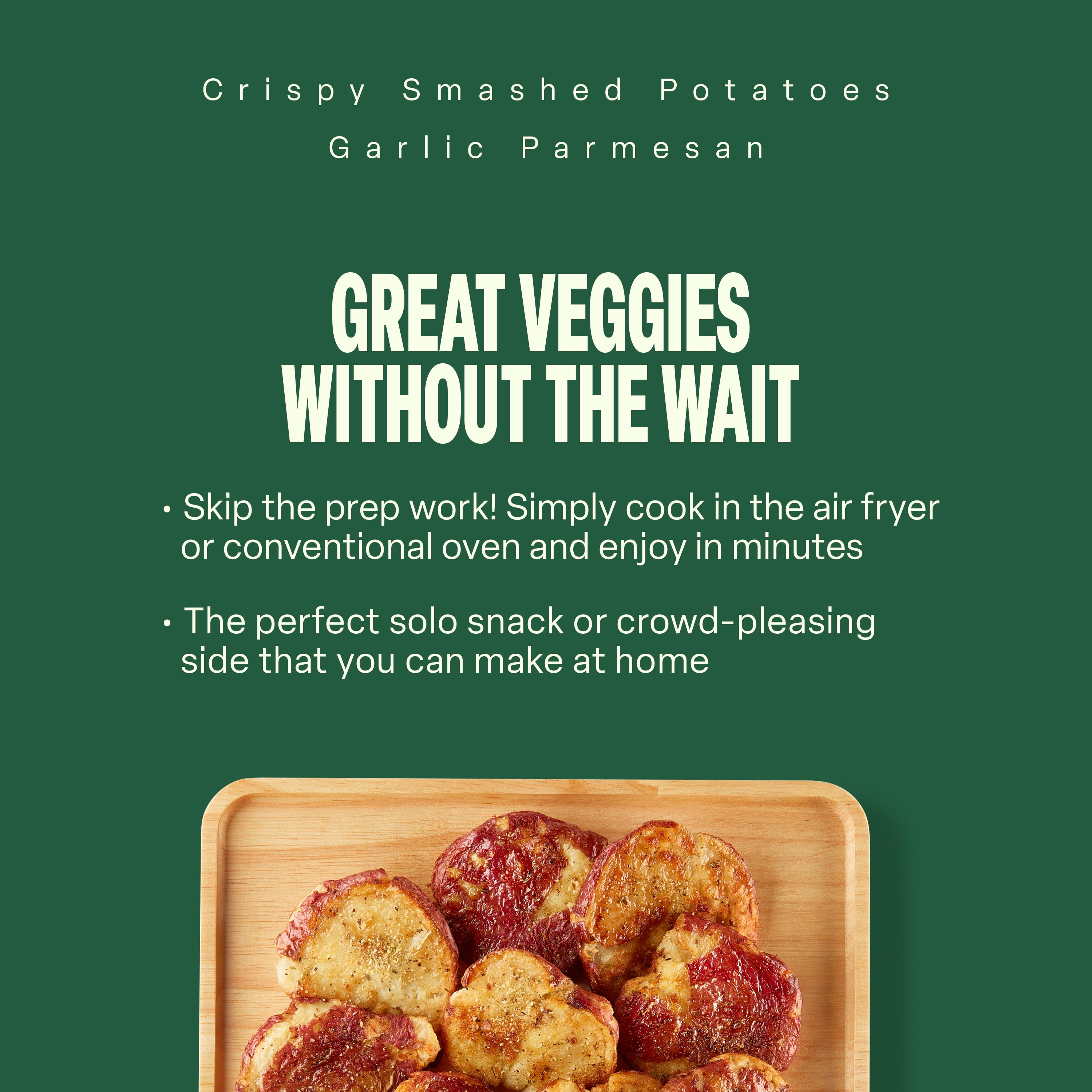 Green Giant Crispy Smashed Potatoes, Garlic Parmesan, 12 oz Box (Frozen Vegetables)