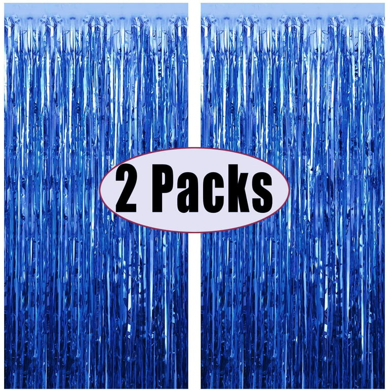 MEHOFOND 2 Pack 3.3x6.6ft Royal Blue Foil Fringe Backdrop Curtain Blue  Streamers Party Decorations Metallic Tinsel Fringe Backdrop for Birthday