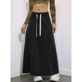thumbnail image 6 of Women'S Casual Elastic High Waist A Line Long Maxi Flare Denim Skirt Black XL, 6 of 8