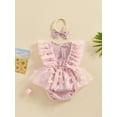 thumbnail image 4 of Nygoyerh 3M 6M 12M 18M Baby Girls Sweet Summer Romper Dress Butterfly Embellished Fly Sleeve Mesh Skirt Hem Bodysuit Newborn Infant Cute A-line Dress with Headband, 4 of 9
