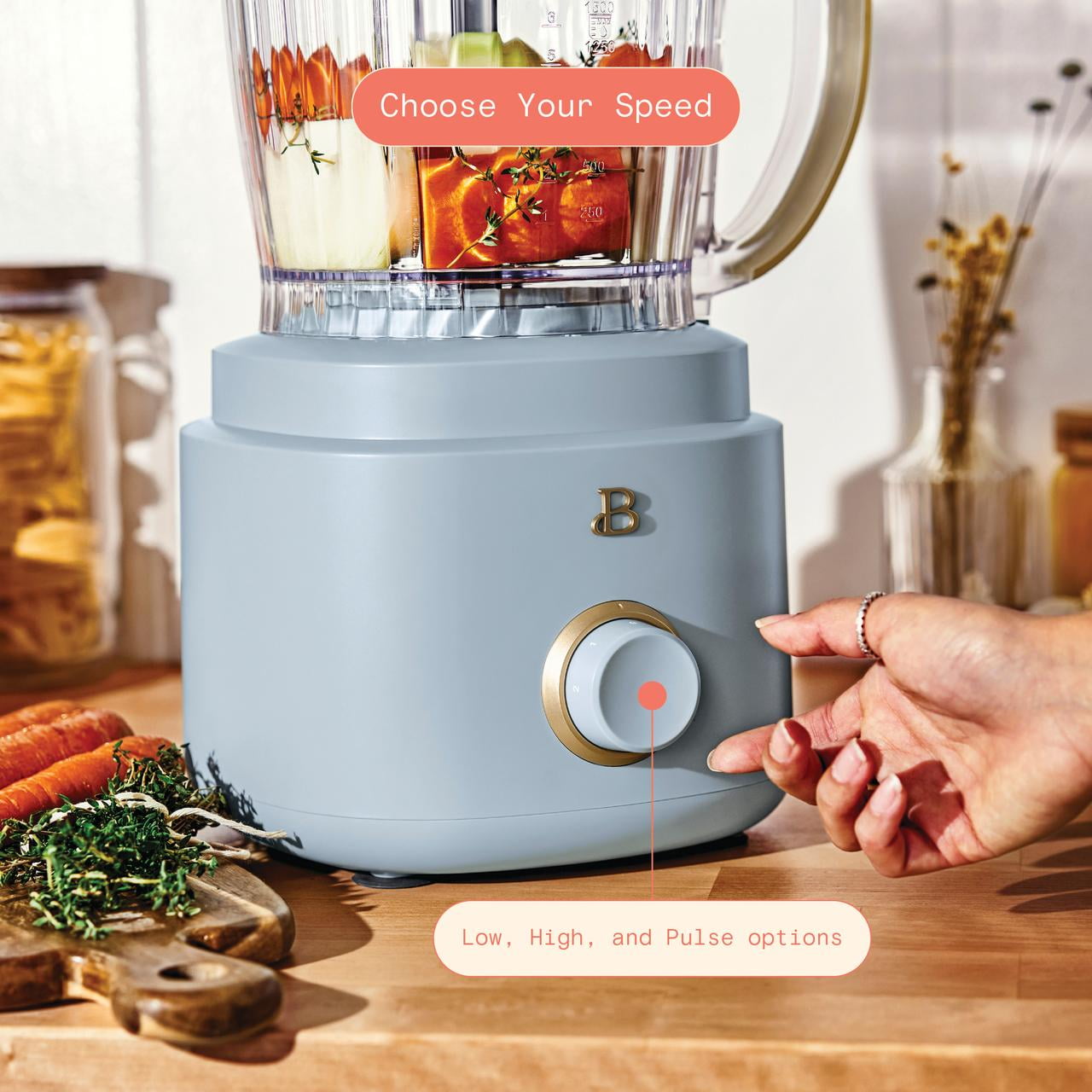 Beautiful 10-Cup Food Processor with Accessories, Cornflower Blue by Drew Barrymore