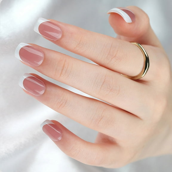 30 Pcs White French Tip Press On Nail Short Full Cover False Nail Simple Stick on Nail Artificial Nail for Woman