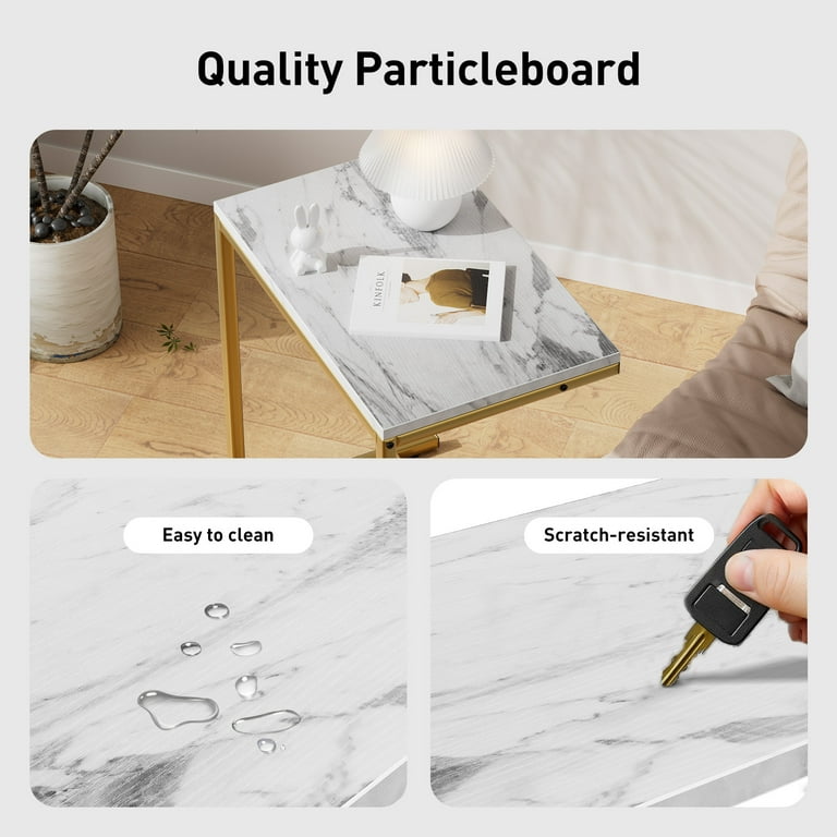 CHITOOMA C Shaped End Table, Adjustable Side Table, Marble Finish