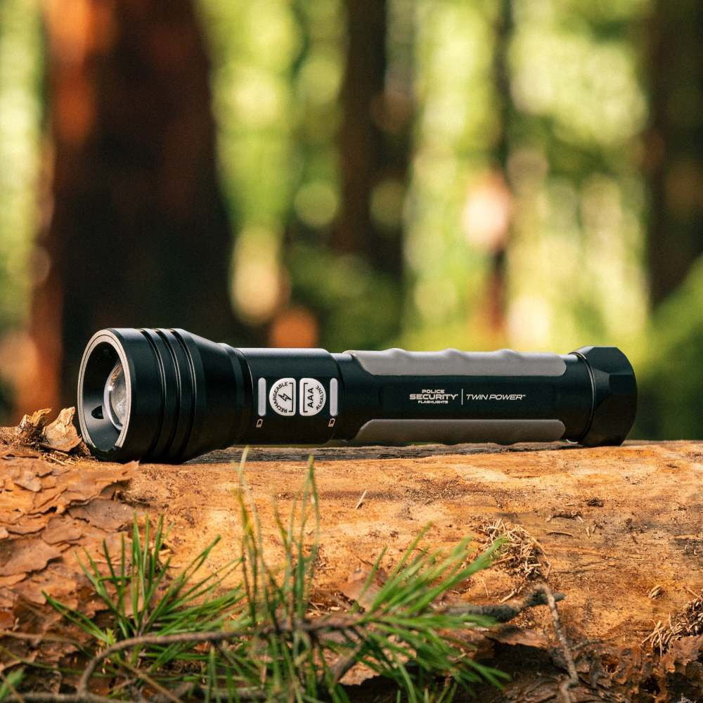 Police Security Twin Power 600 lm Black LED Flashlight AAA Battery