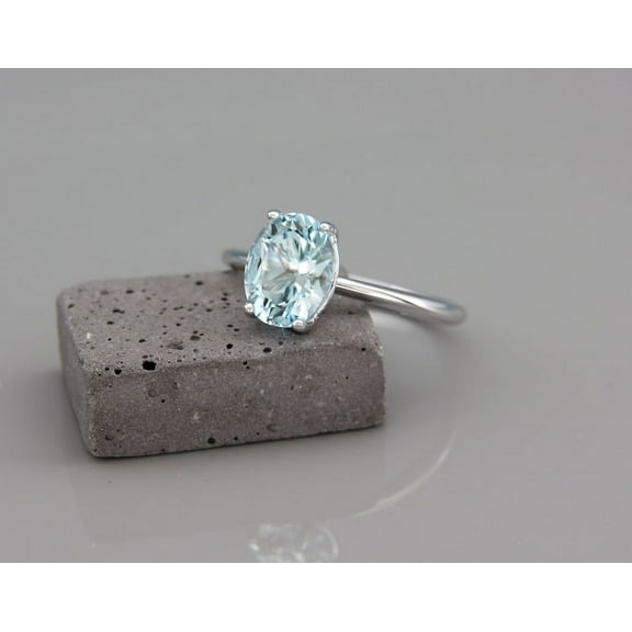 925 Sterling Silver Ring Oval Cut Natural Aquamarine Ring March Birthstone Ring Solitaire Aquamarine Anniversary Gift Ring For Women