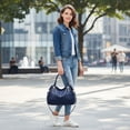 thumbnail image 4 of Ladies PU Leather Handbag Tote—Women Lightweight Satchel Purse, 14.2"×5.9"×10.2", Multiple Interior Pockets, Secure Zip Closure, 6.7" Handle Drop, Detachable Adjustable Strap for Shoulder(Blue), 4 of 5