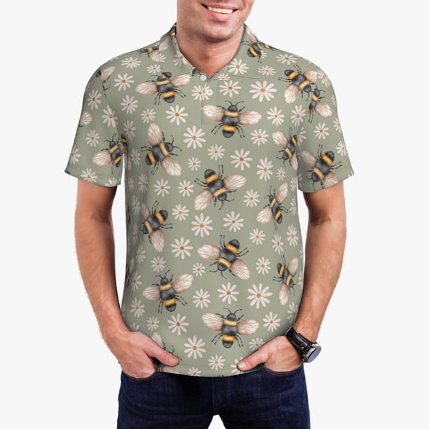 Balery Bees And Chamomile Camisa Polo de Hombre con Estampado, de Manga Corta y Tejido Medio, Camisa Tipo Golf Polo-X-Large