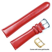 deBeer brand Smooth Leather Watch Band (Silver & Gold Buckle) - Red 16mm