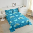 thumbnail image 3 of Rainbow Bedding Set Full Size, Cloud Stars Boho Rainbow Comforter Set Cartoon Galaxy Stars Bed Comforter Set for Bedroom Decor, Teal Blue with 2 Pillowcases, 3 of 6