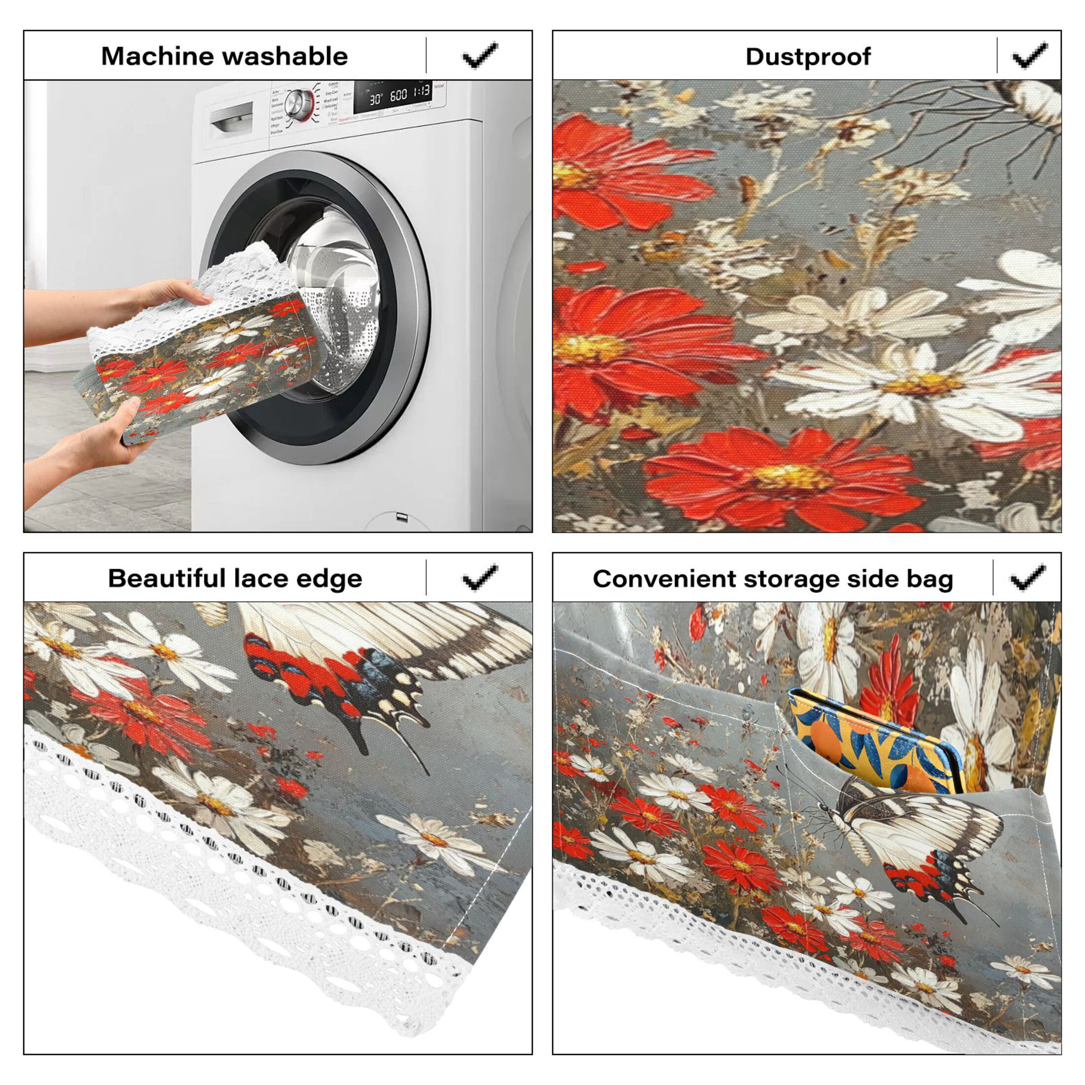 DEIARA Flower Butterfly Washing Machine Cloth Dryer Refrigerator Top Cover Protective Non-Slip Mat For Kitchen Laundry