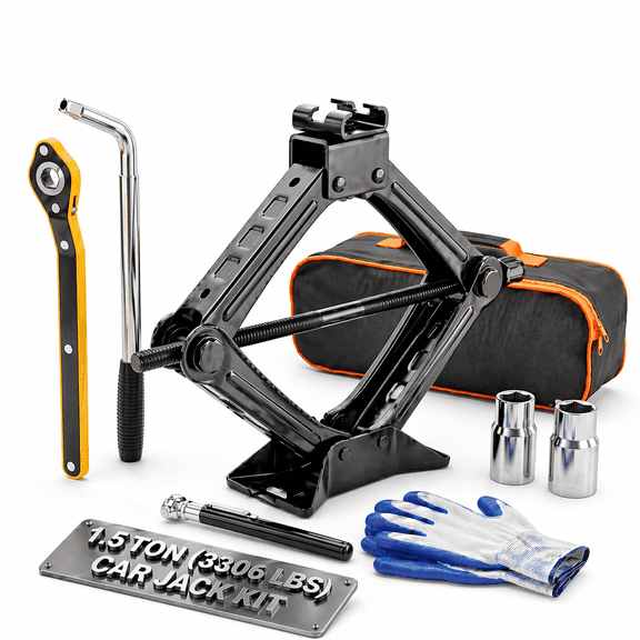 Scissor Jack for Car 1.5 Ton (3306 lbs) Heavy-Duty Car Jack Kit, Universal Tire Jack Tool Kit - Portable Car Lift Jack with Ratcheting Handle and L-Wrench for Auto SUV MPV