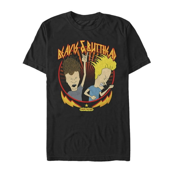 Men's Beavis and Butt-Head Metal Rock Portrait  Graphic Tee Black X Large