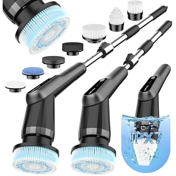 wonima11 G2-Pro Electric Spin Scrubber - IPX7 Waterproof 10-in-1 Shower Cleaner Brush, Retractable Handle & 2-Speed for Bathroom, Bathtub, Kitchen, Tile Floors