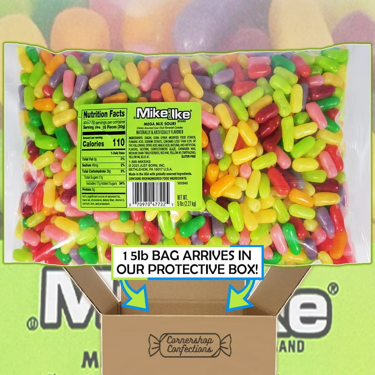 MIKE AND IKE Mega Mix Sour Bulk Candy, 5 Pound Bag, Chewy Fruity