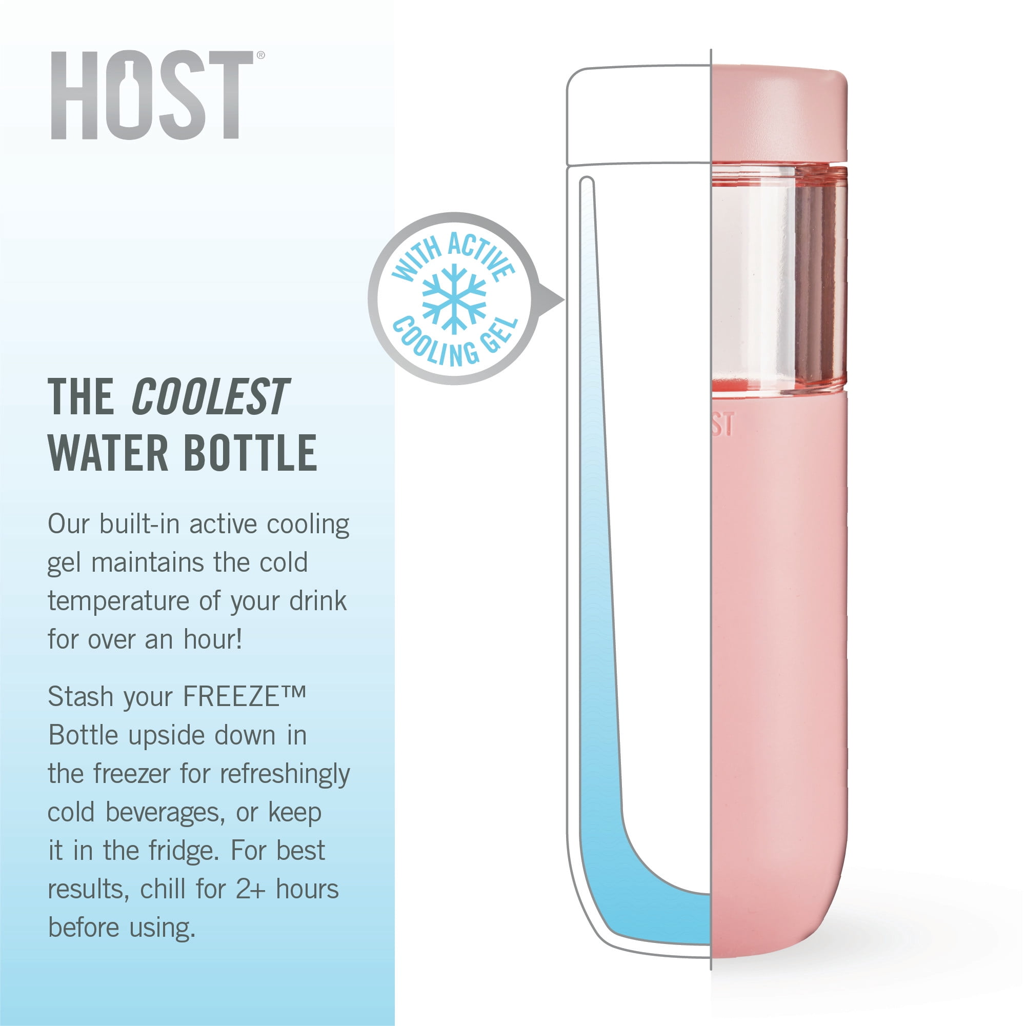 Host FREEZE Double Walled Water Bottle, Freezer Cooling Tumbler, 20oz Pink