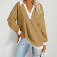 thumbnail image 2 of Charmgo Womens Sweatshirt Under $15, Womens Oversized Sweatshirt Casual 2024 Trendy Color Block V Neck Lapel Shirts Loose Dressy Tops Pullovers Sweatshirts Oversized, Winter Clothes for Women Khaki S, 2 of 4
