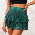 thumbnail image 4 of vigerkar Women Sequin Skirt Sparkly Cute High Waist Ruffle Flowy Shiny Glitter Mini Short Skirts Night Out Club Party (Green, L), 4 of 5
