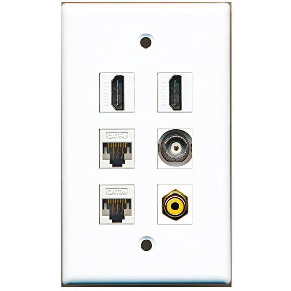 RiteAV - 2 HDMI 1 Port RCA Yellow 1 Port BNC 2 Port Cat5e Ethernet White Wall Plate