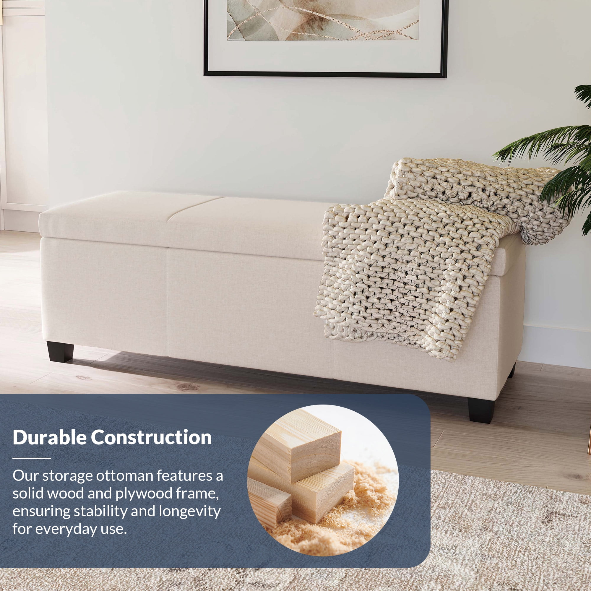BELLEZE Storage Ottoman Bench Footstool - Amherst (Beige)