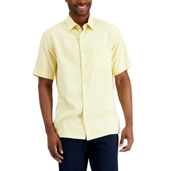Club Room Mens Textured Button-Down Short-Sleeve Shirt Yellow Medium