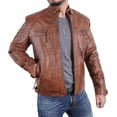 thumbnail image 5 of Men's Quilted Brown Real Leather Jacket, 5 of 7