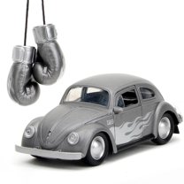 1959 Volkswagen Beetle Gray Metallic with Silver Flames and Boxing Gloves Accessory "Punch Buggy" Series 1/32 Diecast Model Car by Jada