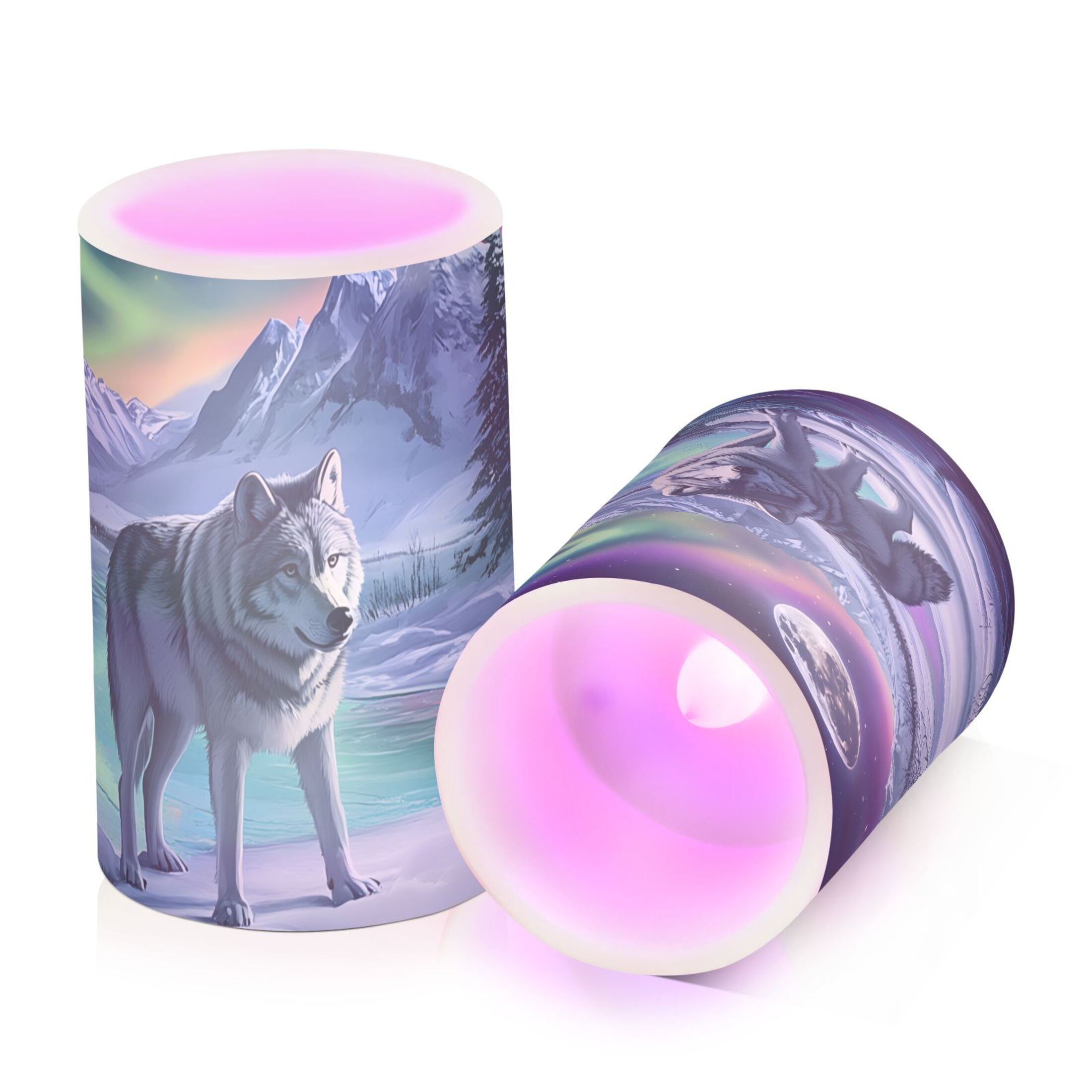Aurora Two Wolf Flickering Flameless Candles Battery Operated with Remote Timer LED Pillar Candles Set of 2