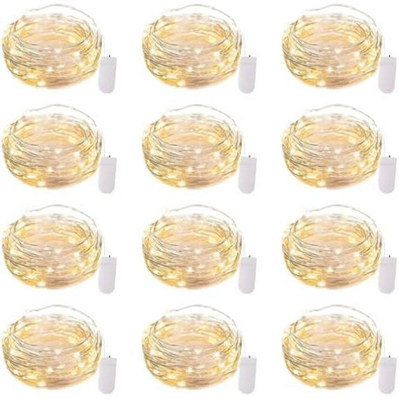 Brightown 12 Pack LED Fairy Lights Battery Operated String Lights - 7ft 20LED Waterproof Silver Wire Firefly Starry Moon Lights for DIY Crafts Wedding Table Centerpieces Party Bedroom Christmas