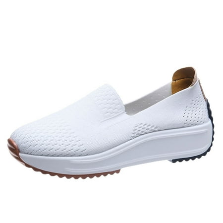 

TOYFUNNY Womens Flyknit Mesh Lace Up High Bottom Breathable Soft Sole Running Sneakers