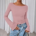 thumbnail image 2 of Ladies Tops and Blouses Long Sleeve Shirts Spring Crop Going Out Tops Casual Boat Neck Bell Sleeve Ribbed Ruched Clothes, 2 of 4
