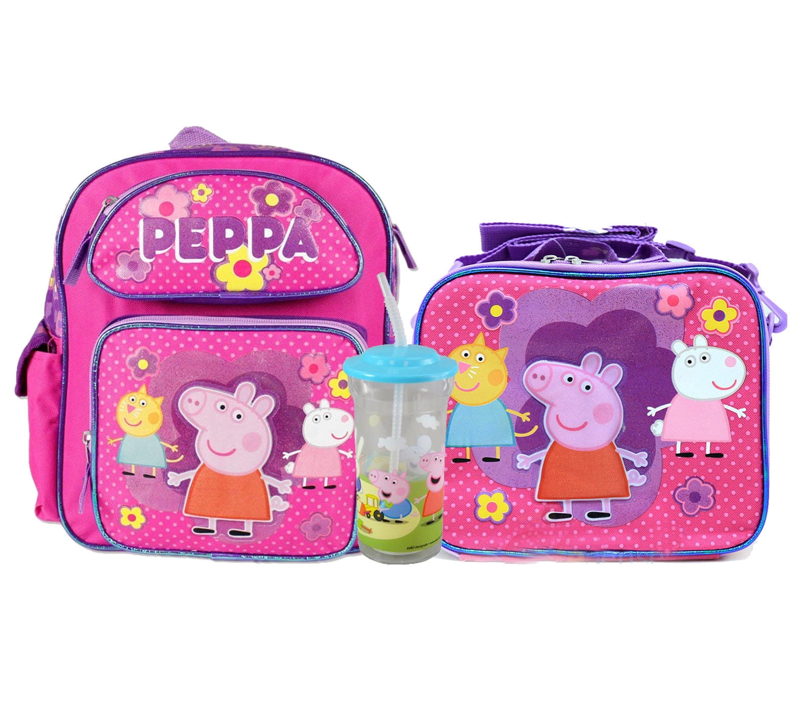 Peppa Pig Peppa Pig 12" School Backpack Insulated Lunch Bag 3pc Set w/ Water Bottle Walmart