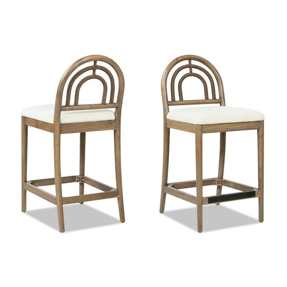Jennifer Taylor Home Leon 27" Arched Back Wood & Upholstered Counter Stool, Set of 2, Ivory White Boucle