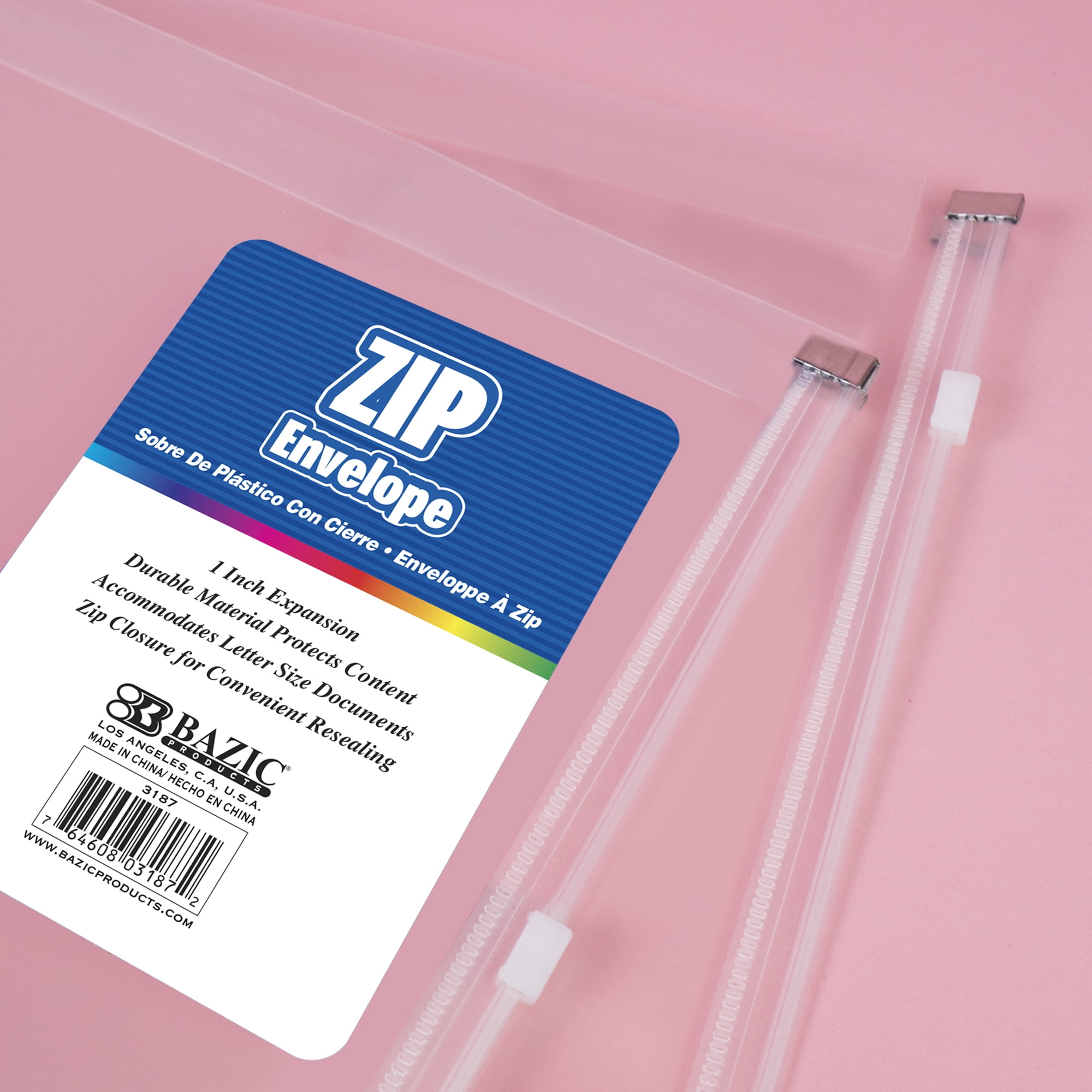 BAZIC Plastic Envelope Poly Envelopes, Clear Folder Zip Closure 24-Pack