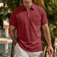 thumbnail image 6 of GrmtClth Men's Polo Shirts 2026 Basic Collared Golf Shirt Loose Short Sleeve Top Summer with Pocket Outfit with Button Wine L, 6 of 7
