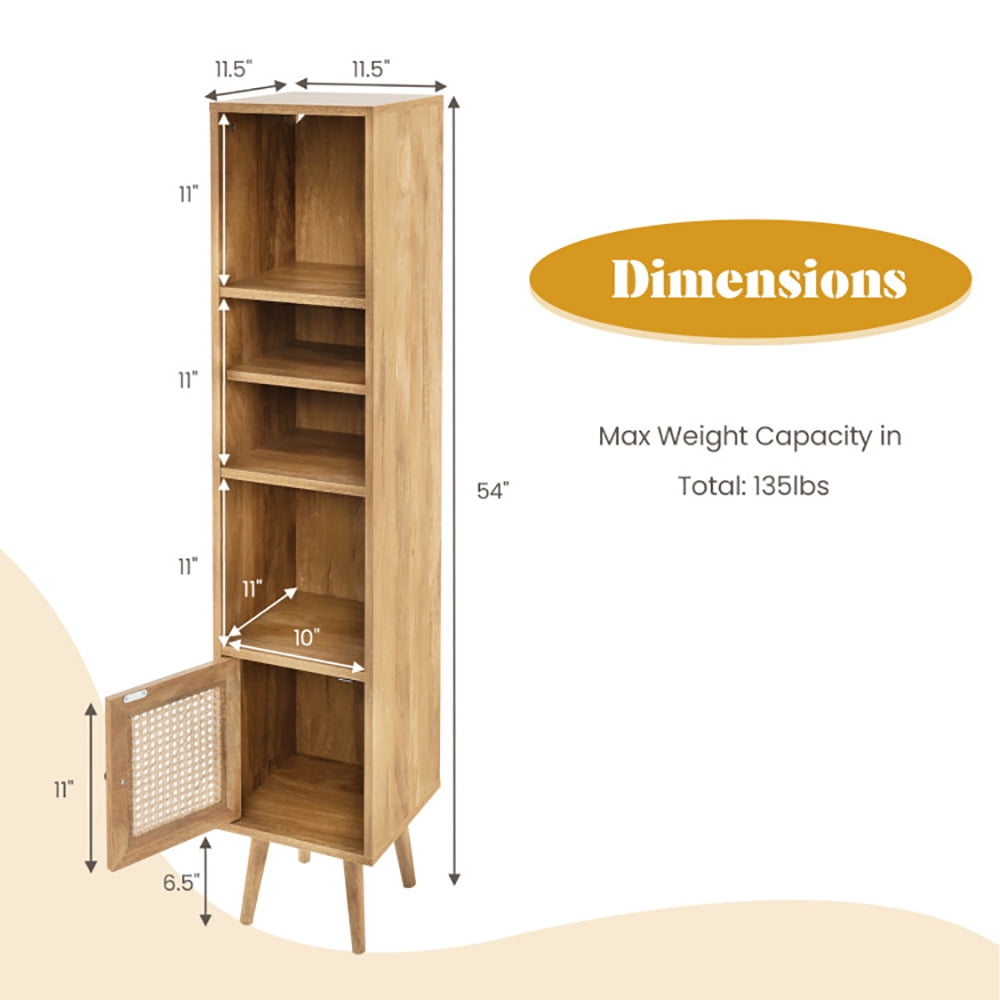 Finihen Storage Cabinet, Sideboard Storage Cabinet, 4 Tiers Rattan Storage Cabinet with Slim Design, for Living Room, Bedroom, Entryway, Natural