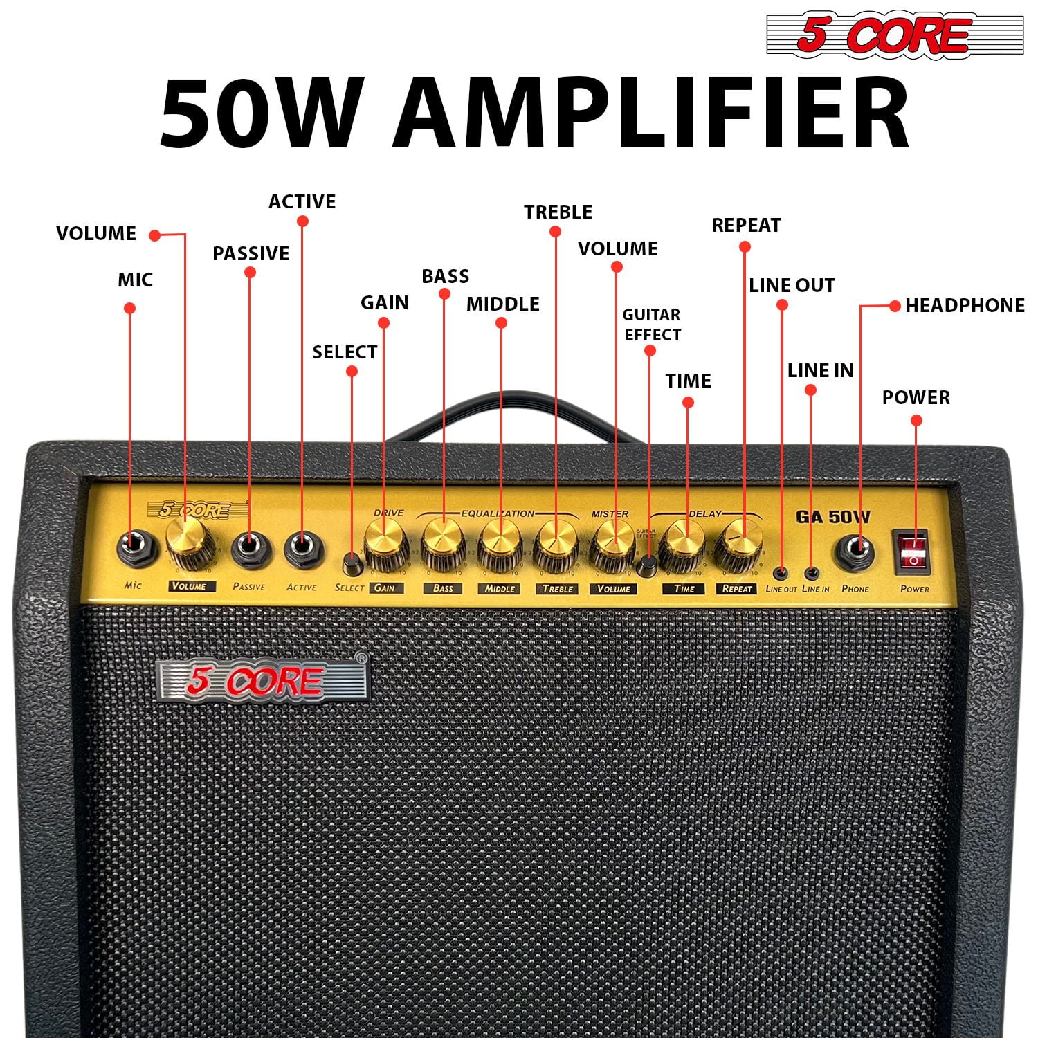 50W Portable Guitar Amplifier with 8" Speaker - Built-in Effects, AUX/Headphone Jacks, Compact Design for Practice & Gigs