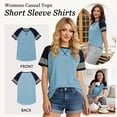 thumbnail image 5 of TEMOFON Summer Short Sleeve Tops for Women Color Block Casual Tunic Crew Neck Cute Striped T Shirts Babyblue, 5 of 7
