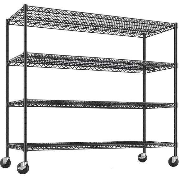 4 Tier Storage Shelves with Wheels, Adjustable Layer Rack, Heavy Duty Wire Shelving, 550 LBS Capacity per Shelf, Max 2200 LBS Total for Pantry, Kitchen, Garage