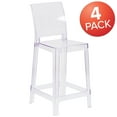 thumbnail image 4 of BizChair 4 Pack Ghost Counter Stool with Square Back in Transparent Crystal, 4 of 15