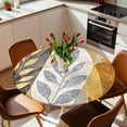 thumbnail image 2 of Abstract Leaves Elastic Fitted Round Table Cover Vintage Yellow White Plant Waterproof Outdoor Tablecloth for Holiday Party, Picnic, Patio & Dining Fits Tables Up to 55"-60", 2 of 8