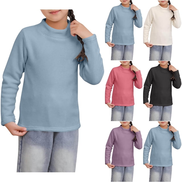 Tranfacy Girls Long Sleeve Shirts, Fall Shirts, 4-16 Years Children Base Shirt Fall and Winter Clothes for Girls Warm Fleece Shirts Long Sleeve