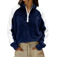 thumbnail image 2 of Otntypg Womens Half Zip Sherpa Fleece Pullover Soft Oversized Long Sleeve Color Block Mock Neck Sweatshirt with Pockets Warm Fuzzy Sweater Tops Navy XL, 2 of 8