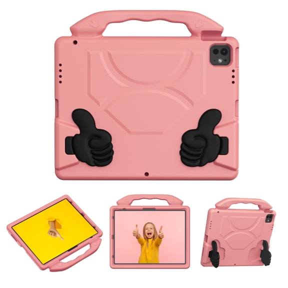 Dteck Kids Case for iPad Air 13 inch (2025/2024)/Pro 13 inch (2024)/Pro 12.9 inch (2022/2021/2020/2018), Shockproof Handle Grip Stand Foam Bumper Protective Cover,Pink