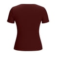 thumbnail image 6 of Fengqque Women's Knitted Rib T Shirt Half Zip V Neck Short Sleeve Casual Summer Slim Fit Top Wine XL(XL), 6 of 7