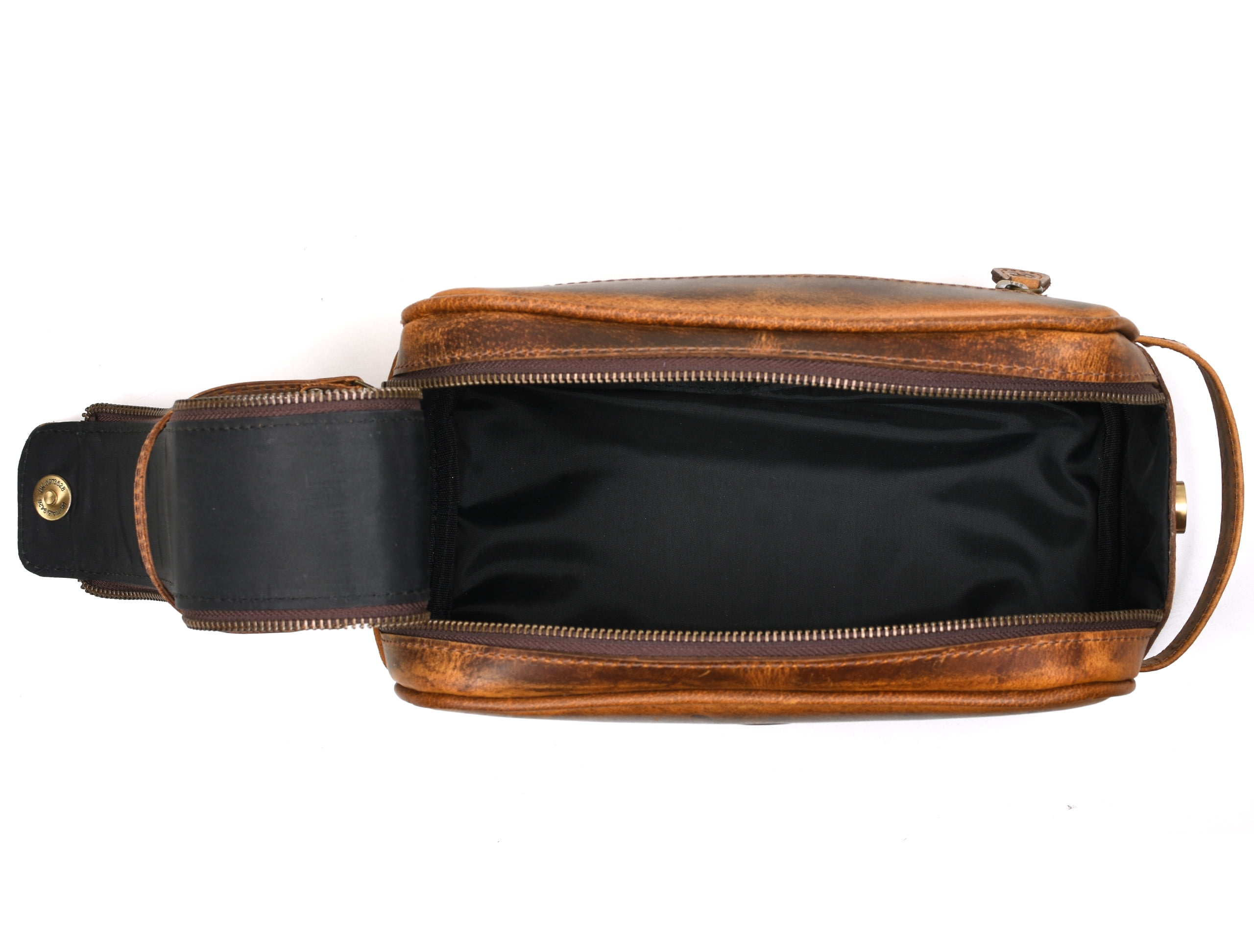Aaron Leather Goods Genuine Leather Toiletry Bag - Caramel