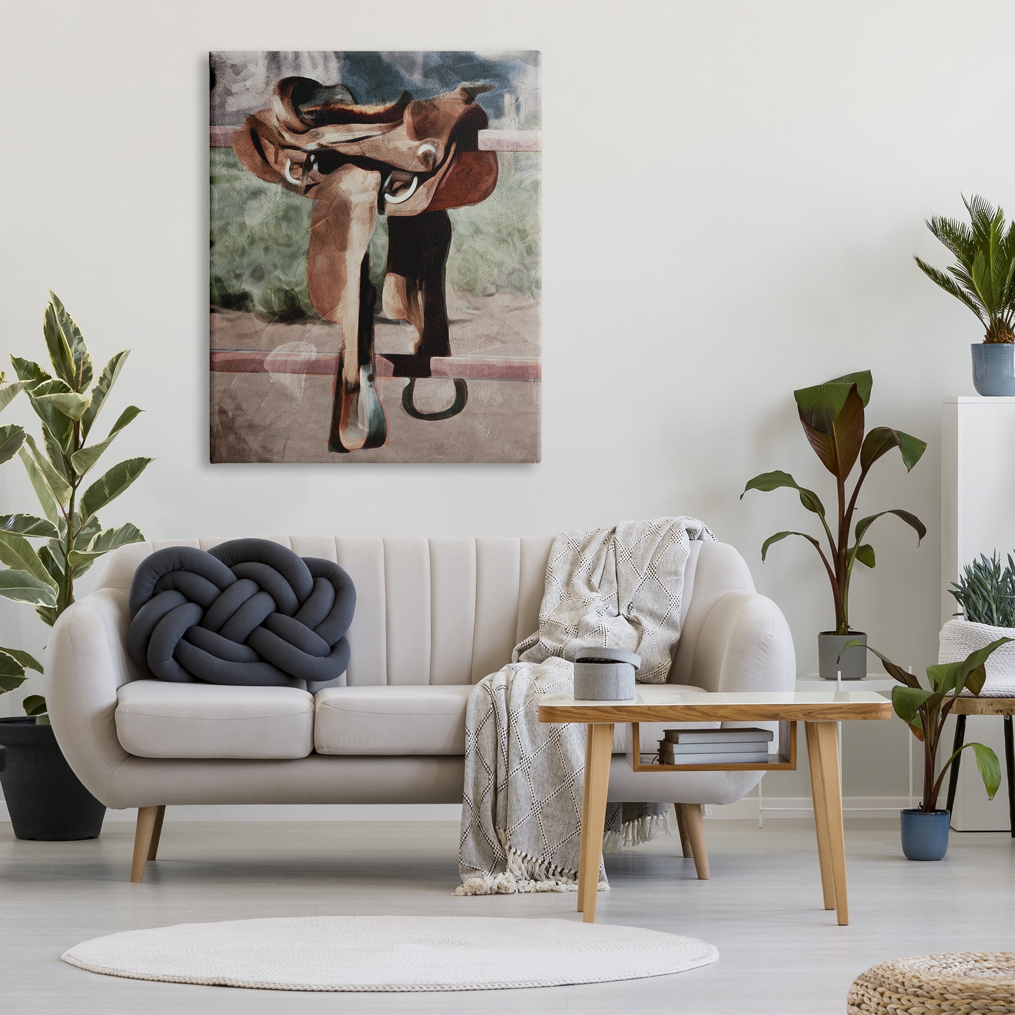 Stupell Industries Abstract Equestrian Saddle Landscape Painting Gallery Wrapped Canvas Art Print Wall Art, 36 x 48